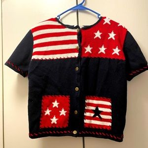 Christopher And Banks Patriotic Flag Short Sleeve Sweater Size M